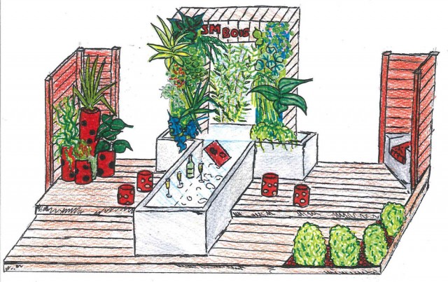 Dessin préalable à l'aménagement d'un stand extérieur pour le salon Jardins Jardin à Paris